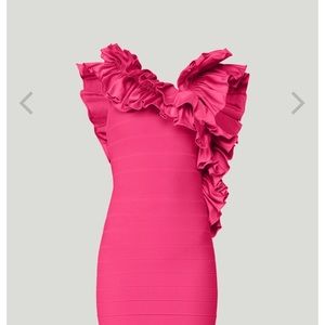 Herve Leger Pink Ruffle Dress